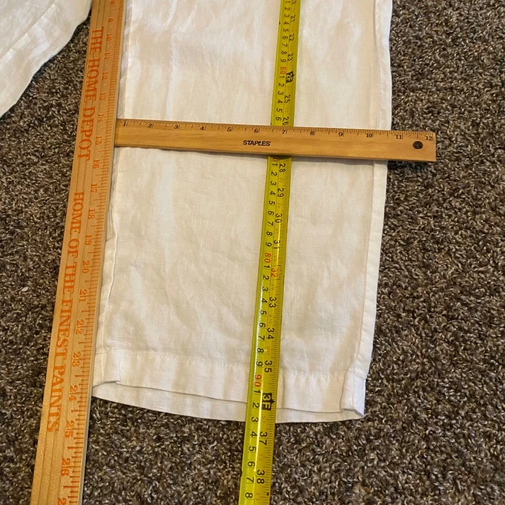 Quince 100% Linen Pants Coastal Minimalist Boho Women Large White Straight Leg